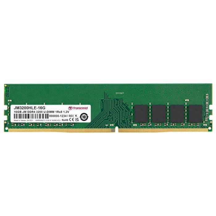 Mémoire RAM TRANSCEND JetRAM - DDR4 - 16 Go - DIMM 288 broches - 3200 MHz / PC4-25600 - CL22 - 1.2 V