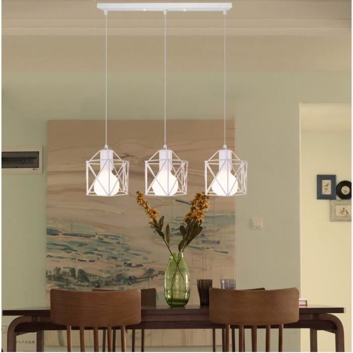 MOGOD Lustre Industriel Longue Pôle 3 Têtes Suspension Luminaire Cage en Métal Blanc pour Chambre Salon Cuisine MOGOD Lustre Industriel Longue Pôle 3 Têtes Suspension Luminaire Cage en Métal Blanc pour Chambre Salon Cuisine