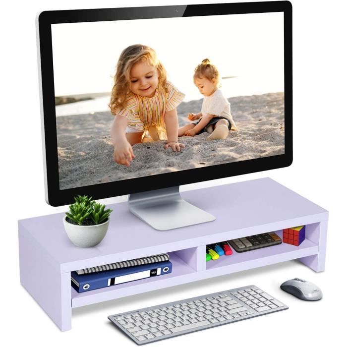 Support Surélevateur Pour écran PC/ordinateur Portable - Plateau En MDF Blanc 50x20cm - Ergonomique Et Gain De Place