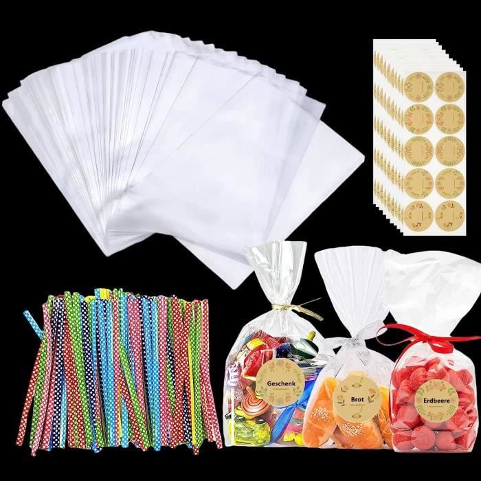 180 Pièces Sachet Bonbon Transparents,15x25cm Sachets en cellophane