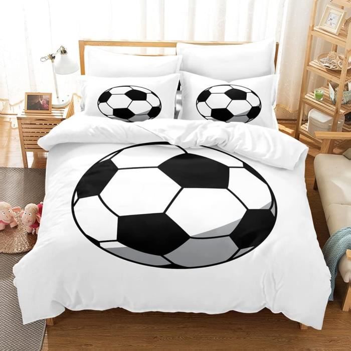 RFFLUX Parure De Lit Football 140x200 Cm 3 Pièces - Housse Couette Microfibre 3D Avec 2 Taies D'Oreiller, Ultra Doux Pour Enfant Garçon Fille