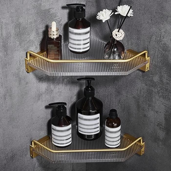 Étagère De Douche Sans Perçage Étagère D'Angle En Acier Inoxydable Avec 4 Crochets Organiseur De