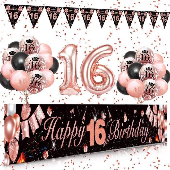 16 anniversaire décoration ballon fille 16 ans kit cadeau joyeux  anniversaire argent décoration happy birthday decoration confetti -  Cdiscount Maison