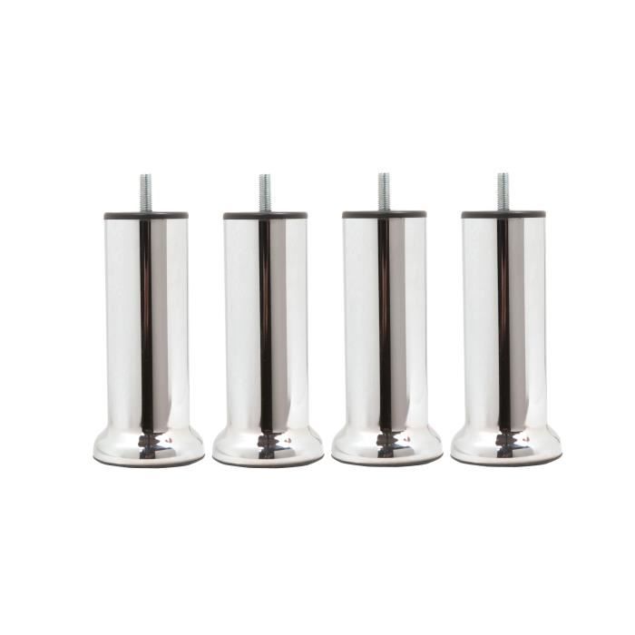 4 Pieds De Lit Acier Chromé 250mm - Diamètre 60mm - Vis M8 - Pour Sommier Surélevé