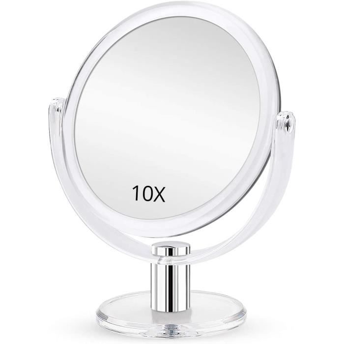 Miroir De Table Double Face Rond - 6x14cm, Argenté, Grossissement 2x, Pour Maquillage Et Soins - 7