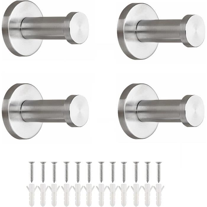 YUET 4 crochets de porte pour manteaux, serviettes de salle de bain, crochets muraux à vis fixes – Cintre robuste – Porte-peignoir en acier inoxydable pour chambre à coucher ou cuisine, fixation YUET 4 crochets de porte pour manteaux, serviettes de salle de bain, crochets muraux à vis fixes – Cintre robuste – Porte-peignoir en acier inoxydable pour chambre à coucher ou cuisine, fixation