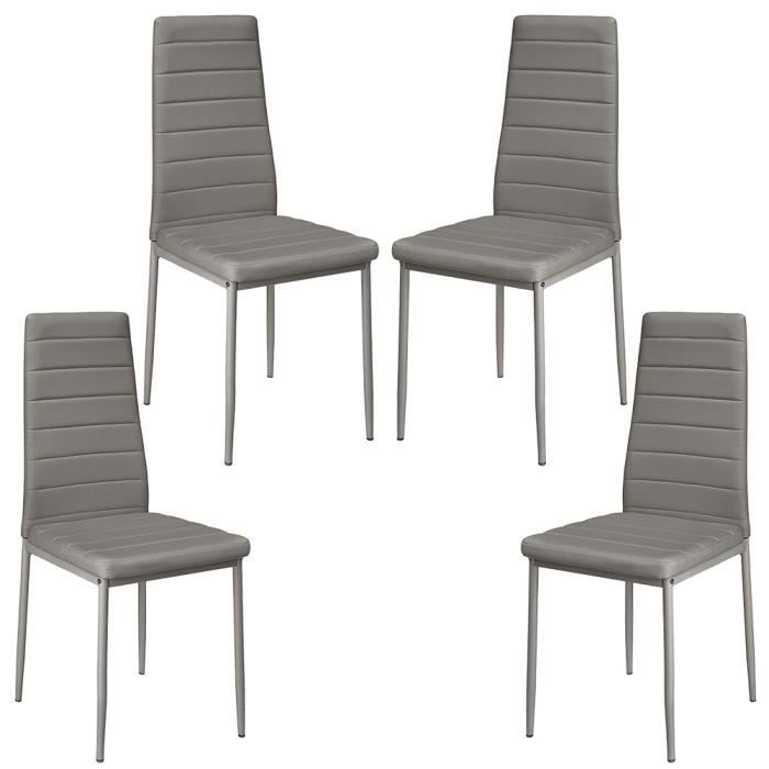 4pcs chaises de salle à manger grises - forme bandeau en simili (pu)
