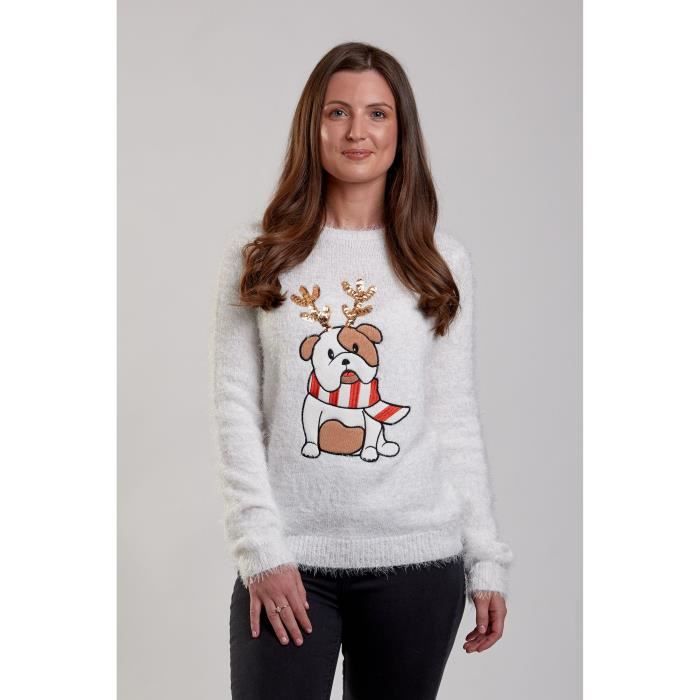 Seasons Greetings Pull De Noel Poilu Bouledogue Ecru Femme Ecru Cdiscount Pret A Porter