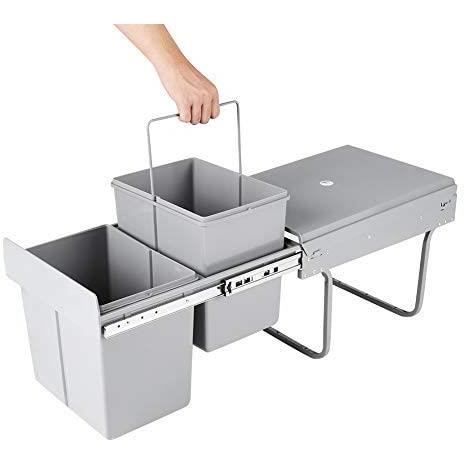 Poubelle De Cuisine Double Tirage 27 Quarts (12,5 Gallons) - Acier, Couleur Champagne, Réglable
