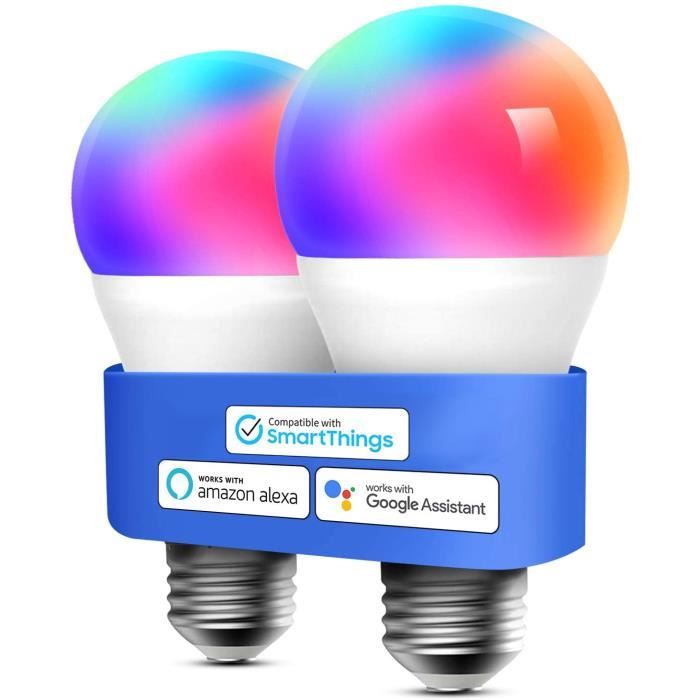 avec Commande Vocale et Contrôle à Distance Lot de 2 Ampoule E27 RGBCW Dimmable Multicolore Équivalente 60W Ampoule Connectée WiFi Ampoule LED Intelligente Compatible avec Alexa et Google Home 
