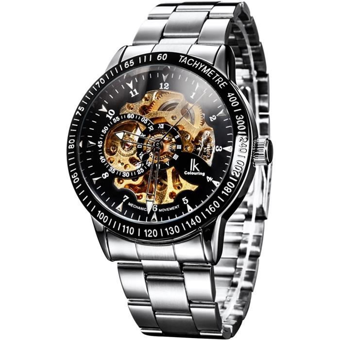 Montre argent sales fond noir femme
