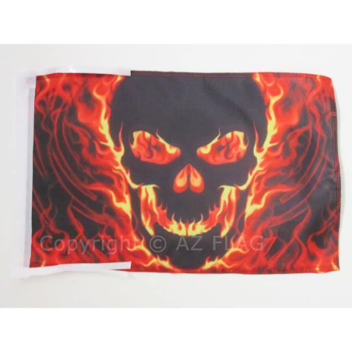 AZ FLAG Drapeau Pirate Tête De Mort Avec Feu - 90x60 Cm - 100% Polyester, Oeillets Métalliques, 50g