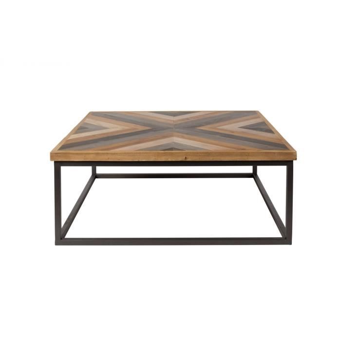 table basse carrée bois et metal style industriel joy - boite à design bois