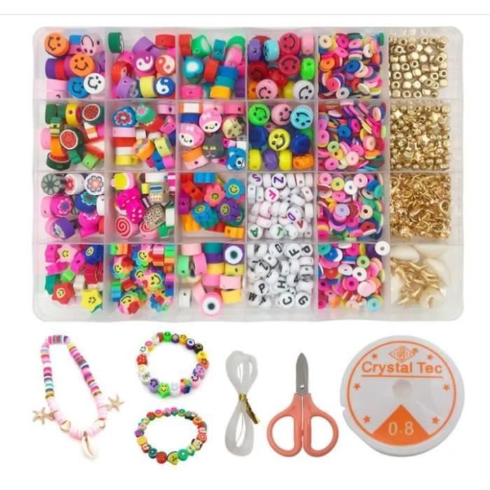 480pcs Perles Plates Pour Bracelet, 24 Couleurs Perles Pour Bijoux, Perles Smiley, Fruits