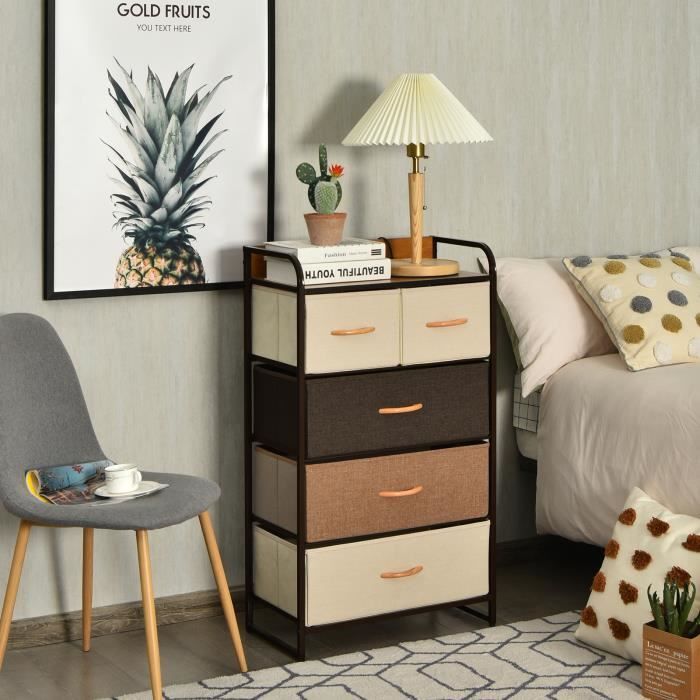 COSTWAY Commode Polyvalente 5 Tiroirs Amovibles en Tissu Tour de Rangement Cadre en Acier et Plateau en Bois pour Couloir Placards COSTWAY Commode Polyvalente 5 Tiroirs Amovibles en Tissu Tour de Rangement Cadre en Acier et Plateau en Bois pour Couloir Placards