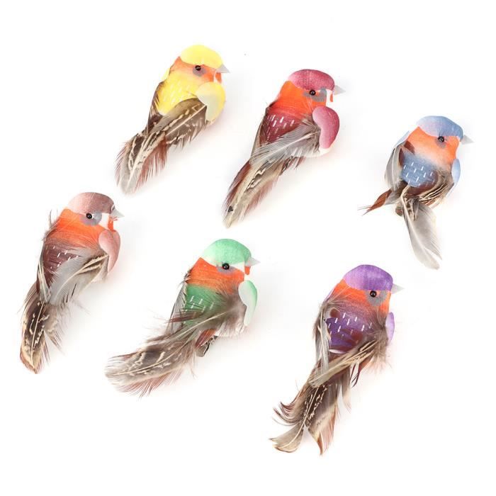 6 oiseaux champignons décoratifs artificiels, oiseaux en mousse à plumes de 10 cm, décoration d'oiseau de jardin rustique, ornement, mariage, couronne, bricolage(BD04) - France