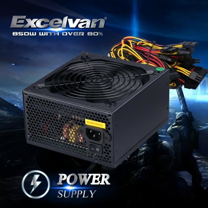 Excelvan Alimentation PC ATX 850W- PC SATA- Double 6 + 2PIN
