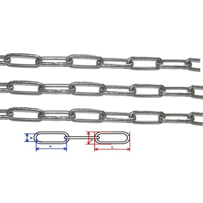 cable acier inox A4 3 lots de 2 maillons rapide chaine 58 mm inox A4