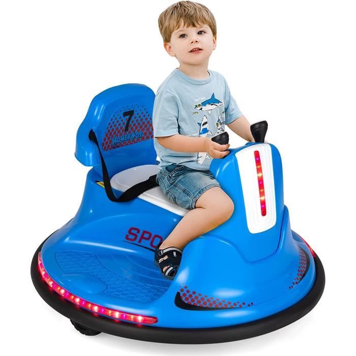 GOPLUS Auto Tamponneuse pour Enfants 6V avec Télécommande,Rotation à 360 Degrés,Lumières LED,2 Modes de Conduite,Bleu