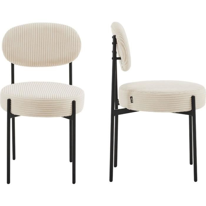 chaises de salle à manger - homifab - evora - velours côtelé - beige - structure en métal noir