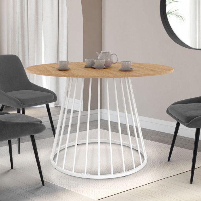 Table à manger ronde fixe - IDMARKET - YUNA - Bois et blanc - 6 personnes - 110 cm