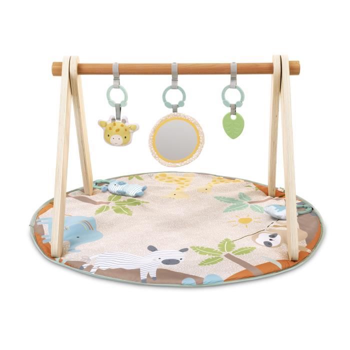 INGENUITY Tapis déveil bébé pliable WonderWood rond avec arche de jeux en bois mirroir et jouets bébé