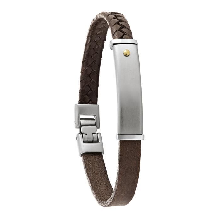 Jourdan Bijoux - Bracelet homme - TE015H - Cuir marron - Passant acier -  Décor or - Achat / Vente bracelet - gourmette Jourdan Bijoux - Bracelet h  Homme Adulte Acier Marron Marron - Cd