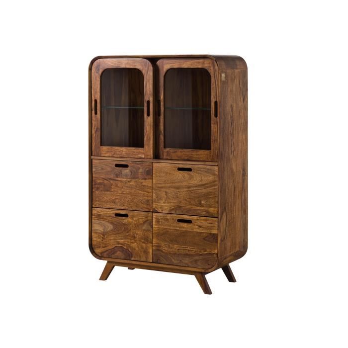 Buffet haut en bois de Sheesham 90x40x140 marron clair laqué MAILAND N° 120