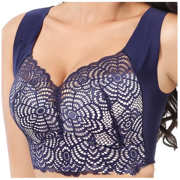 Soutien-gorge Grande Taille FR 100E - Bleu Marine, Motif Floral - Style Balconnet - Occasion Très Bon état