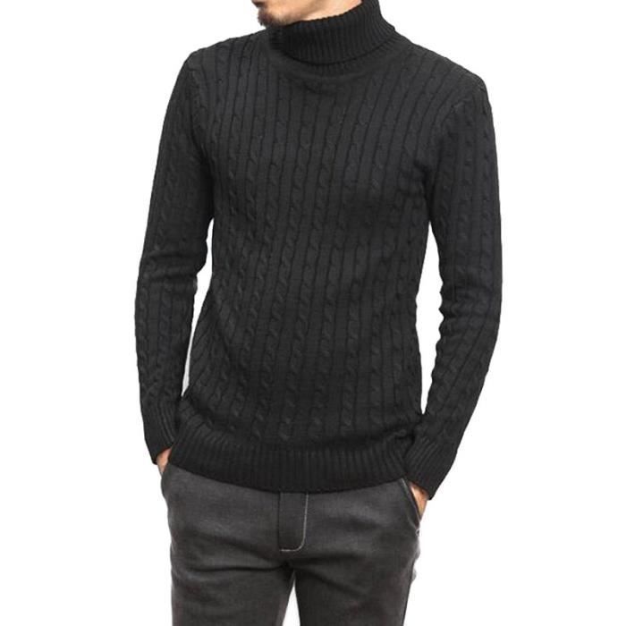 Pull Maille Pull Noir Homme Col RoulÃ© Roulé Noir Pull Col Montant