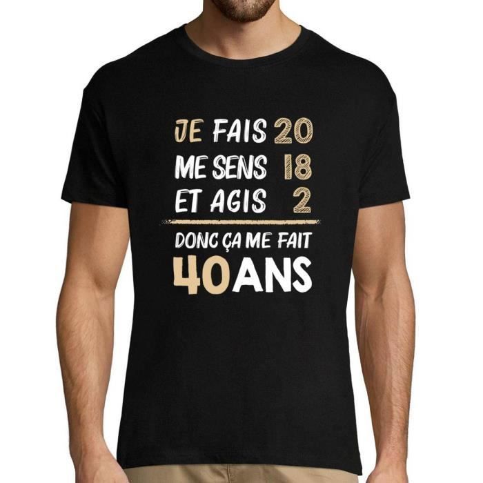 T-shirt Je fais Anniversaire 40 ans Noir Manches courtes