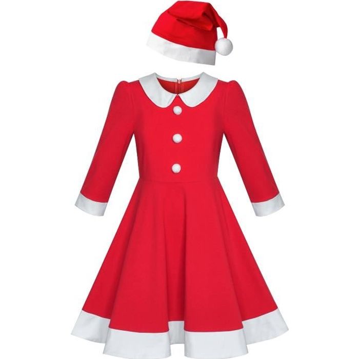 Sunny Fashion Robe Fille Noël Chapeau de père Noël Manche Longue Partie Habiller 3-12 Ans