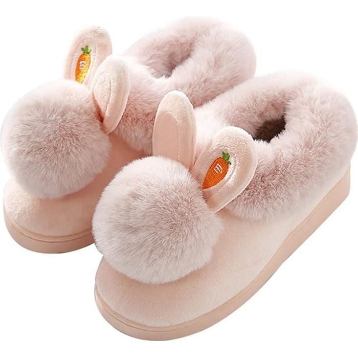 YELAN femmes Mignonne lapin Animaux Chaussons Intéressant Confortable Peluche Chaussons Velu hiver Garder chaud Homme Accueil Chaussons 