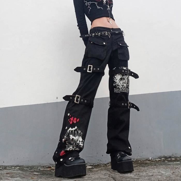 Pantalon Cargo Gothique Jeans Hip Hop Punk Noir Denim Streetwear Academique Taille Basse Y2k Femme Pantalon Vintage NOIR L Noir Cdiscount Pret a Porter