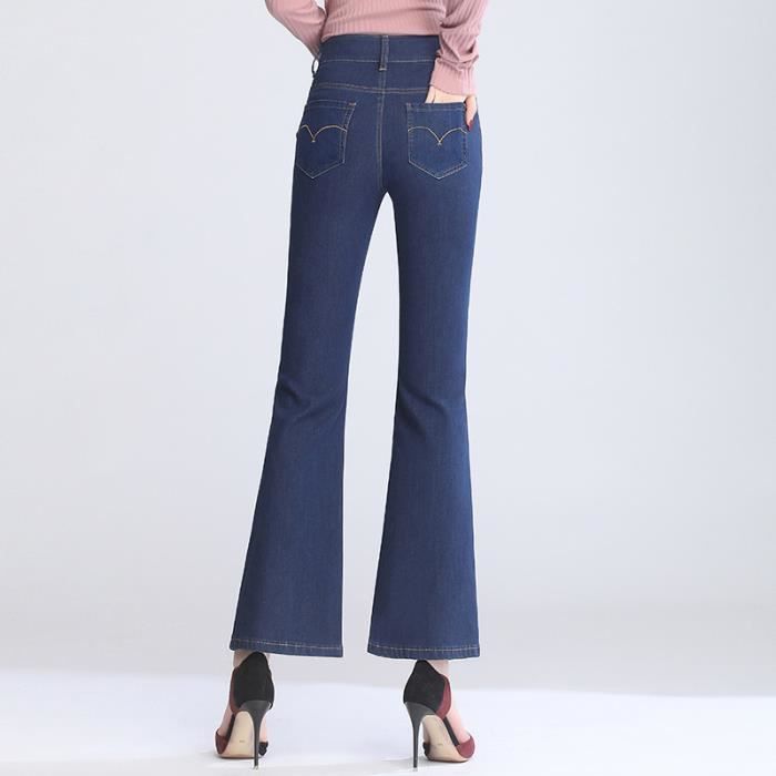 Jeans Bootcut Femme Chic Taille Haute Tissu Comfortable Silm Fit Fermeture Eclair Stretch Bleu fonce Bleu fonce Cdiscount Pret a Porter