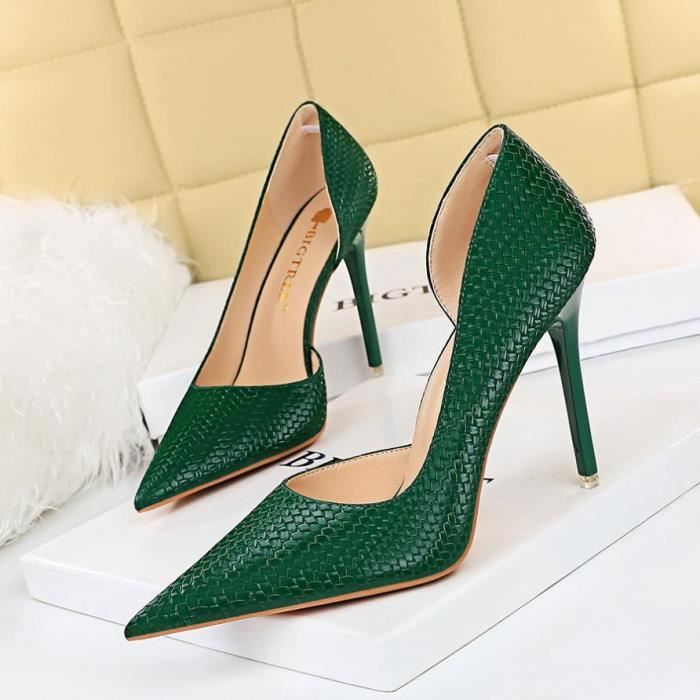 Chaussures à Talons Hauts Satin Vert Express - Taille 5 - Talon Métal - Occasion