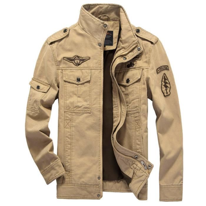Veste Homme Aviateur de Marque Luxe en matelasse Blouson Hommes 100 Coton Vetements Masculin Manteau brun Brun Cdiscount Pret a Porter