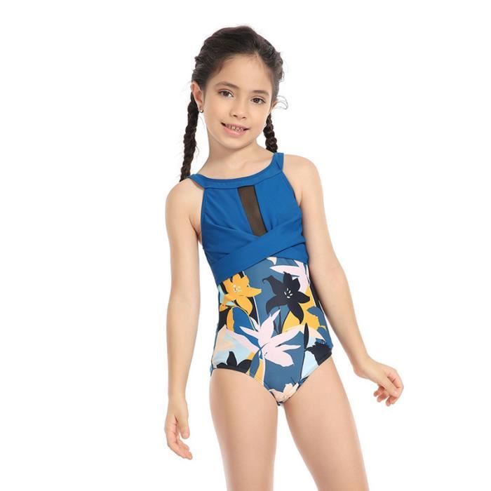 Maillot de Bain Fille Bleu Stretch Doux pour Piscine Bikini de Plage Natation Ete Vacances