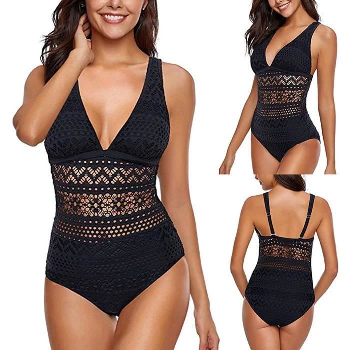 Short de Bain Femme Dentelle Bikini Ete Maillots de Bain Beach Bain de Yoga Natation Plage Cordon de Serrage Reglable noir Noir Cdiscount Pret a Porter