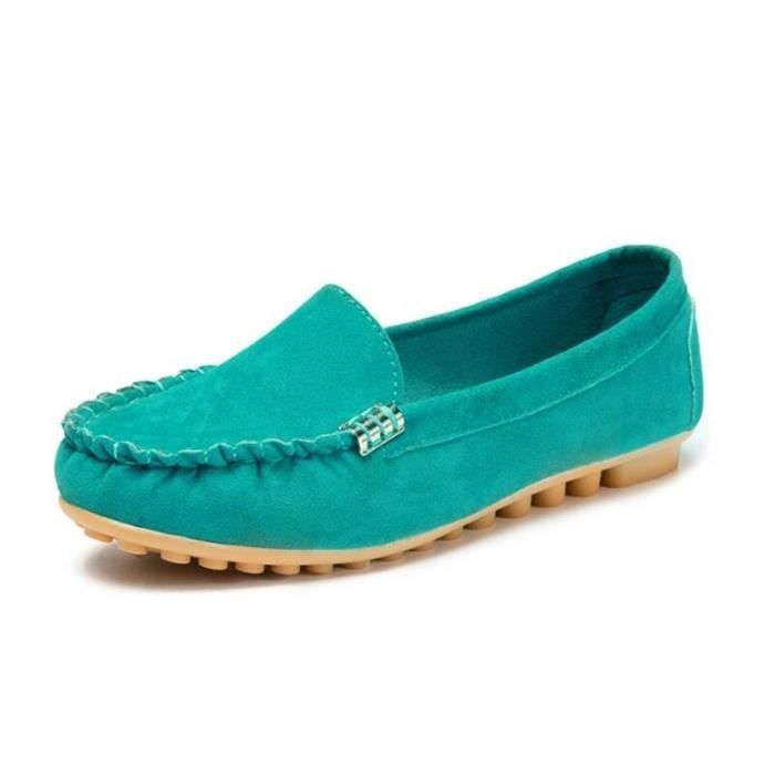 Mocassins Femme Suède - Confortables à Enfiler | Semelle Caoutchouc | Printemps/Été | Bout Rond | Taille EU