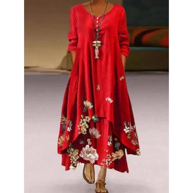 DESIGN - Robe longue coupée en biais à ourlet asymétrique volanté
