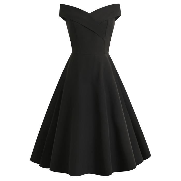 Mi Longue Robe Femme de Soiree Sexy Sans Manches Slim Fit Couleur unie Robe Vintage Femme Noir GOGUQ