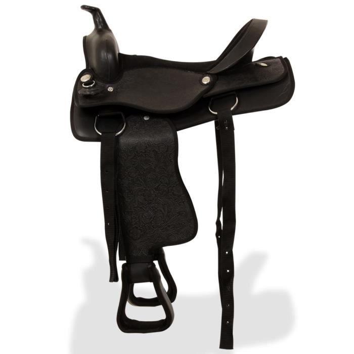 Comparer les prix de Selle d'équitation OMABETA en cuir véritable 16 po Noir - Avec bridon et col de poitrine