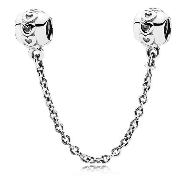 Charms argent PANDORA chaîne de sécurité farandole coeurs 791088-05