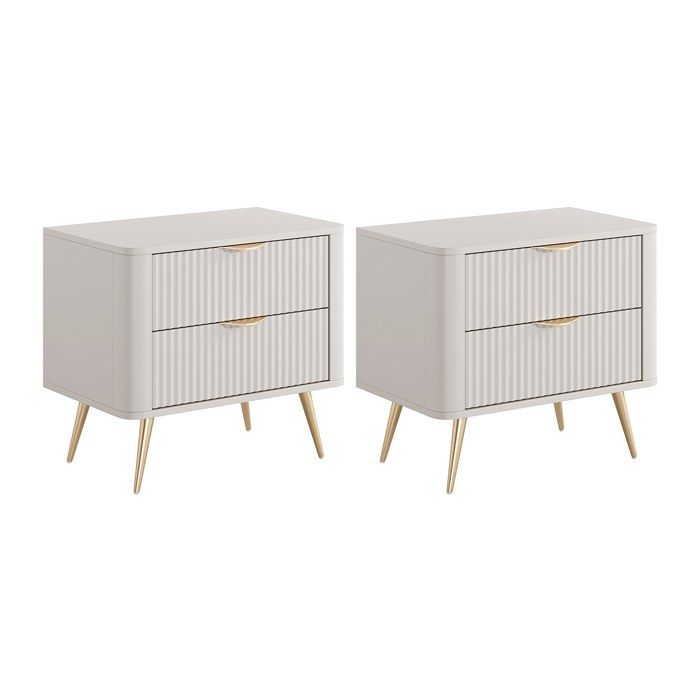 Lot de 2 tables de chevet - 2 tiroirs - Beige et doré - ELONARIA