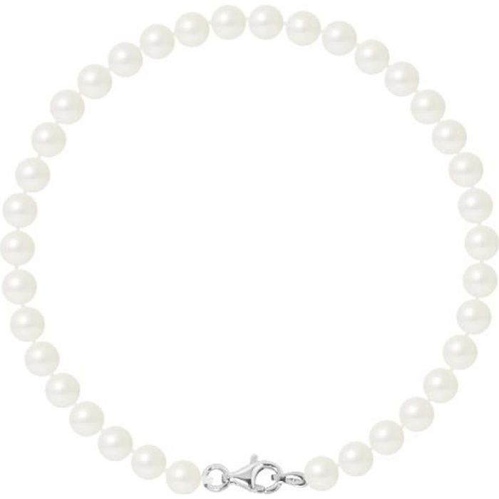 perlinea - bracelet - véritables perles de culture d'eau douce rondes 5-6 mm blanc naturel - argent 925 millièmes - bijoux femme