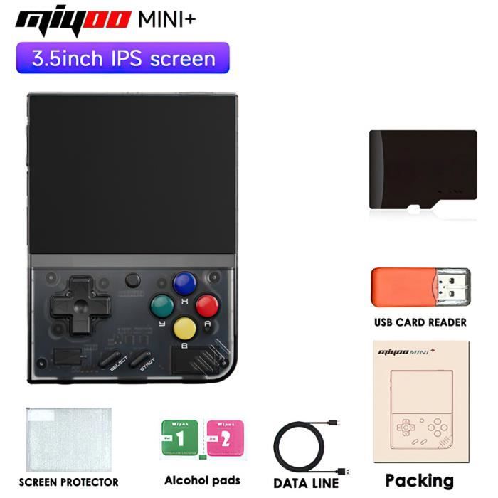 Mini Plus Console de jeu portable 3,5 Mini + portable rétro console de jeux vidéo de poche rechargeable Système classique Noir transparent 64 Go