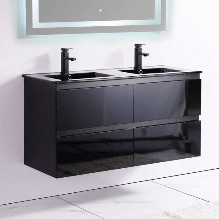 Meuble de salle de bain double vasque noir brillant 120x46 cm - Rue du Bain