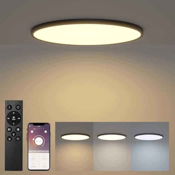 Adulte OTREN Plafonnier LED Dimmable, 60W 77CM Luminaire Plafonnier Avec Télécommande, Moderne Lampe De Plafond Pour Salon, Chambre, Cuisine, Salle à Manger, 77x55x8CM Lustre Chambre