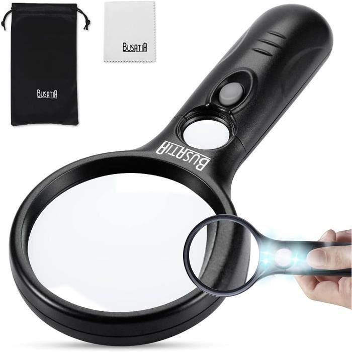 BUSATIA Loupe avec lère 3X 45X, loupe de lecture éclairée, loupe de